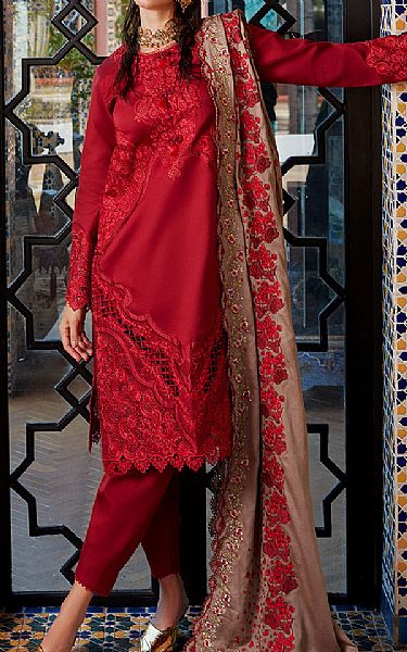 Mushq Scarlet Sateen Suit | Pakistani Winter Dresses- Image 1