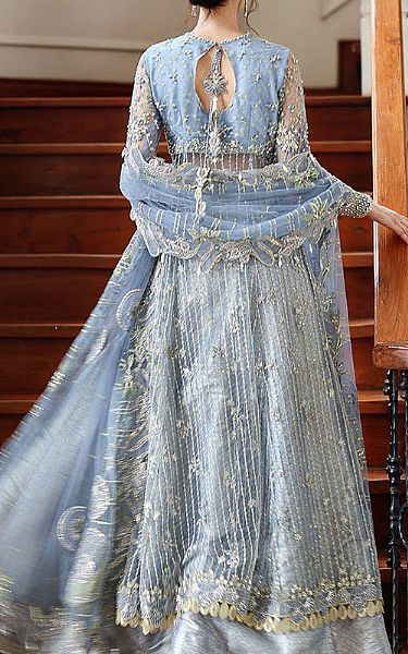 Mushq Cadet Blue Net Suit | Pakistani Embroidered Chiffon Dresses USA- Image 3