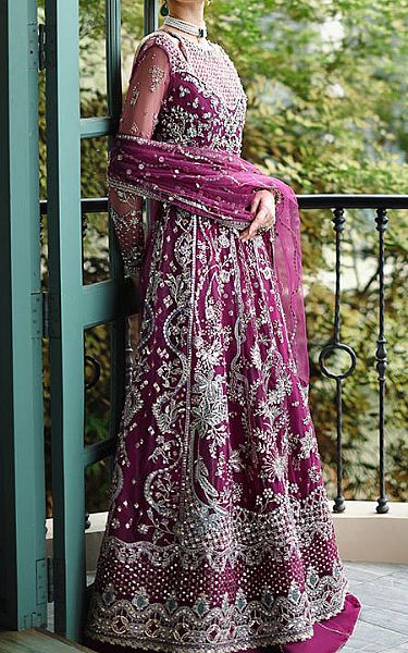Mushq Purple Net Suit | Pakistani Embroidered Chiffon Dresses USA- Image 2