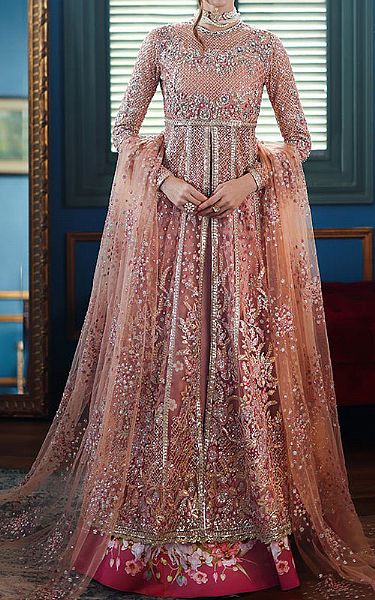 Mushq Tea Pink Net Suit | Pakistani Embroidered Chiffon Dresses USA- Image 1