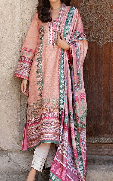 Mushq Peach Raw Silk Suit | Pakistani Embroidered Chiffon Dresses USA- Image 1