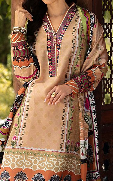 Mushq Fawn Raw Silk Suit | Pakistani Embroidered Chiffon Dresses USA- Image 3