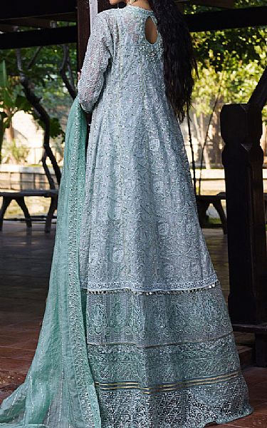 Mushq Tropical Blue Net Suit | Pakistani Embroidered Chiffon Dresses USA- Image 2