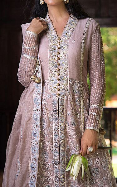 Mushq Pink Flare Net Suit | Pakistani Embroidered Chiffon Dresses USA- Image 3