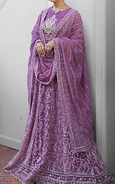 Mushq Light Egg Plant Net Suit | Pakistani Embroidered Chiffon Dresses USA- Image 1