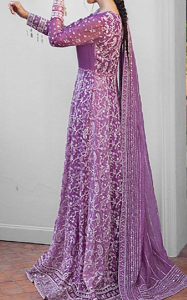 Mushq Light Egg Plant Net Suit | Pakistani Embroidered Chiffon Dresses USA- Image 2