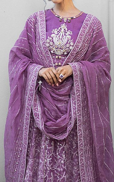 Mushq Light Egg Plant Net Suit | Pakistani Embroidered Chiffon Dresses USA- Image 3