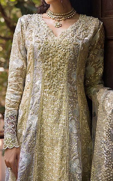 Mushq Thistle Green/Dusty Grey Net Suit | Pakistani Embroidered Chiffon Dresses USA- Image 3