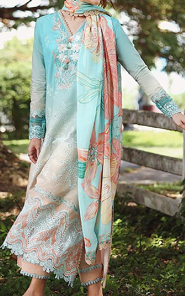 Mushq Turquoise/Coral Lawn Suit | Pakistani Lawn Dress in USA- Image 2