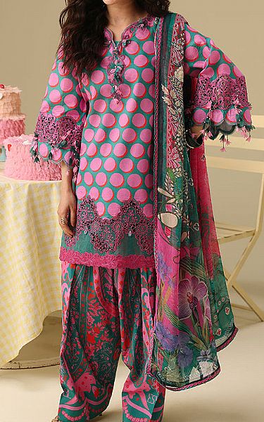 Mushq Pink/Teal Lawn Suit | Pakistani Lawn Dress in USA- Image 1