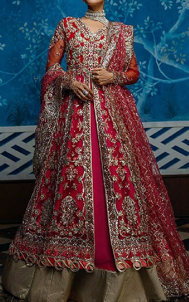 Mushq Red Net Suit | Pakistani Embroidered Chiffon Dresses USA- Image 1