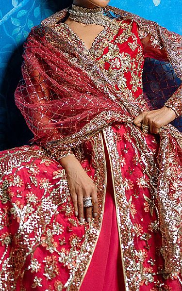 Mushq Red Net Suit | Pakistani Embroidered Chiffon Dresses USA- Image 3