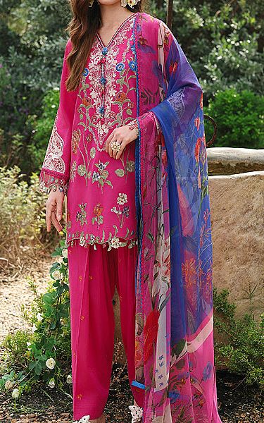 Mushq Hot Pink Lawn Suit | Pakistani Lawn Dress in USA- Image 1