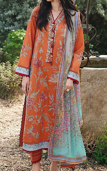 Mushq Bright Orange Lawn Suit | Pakistani Lawn Dress in USA- Image 1