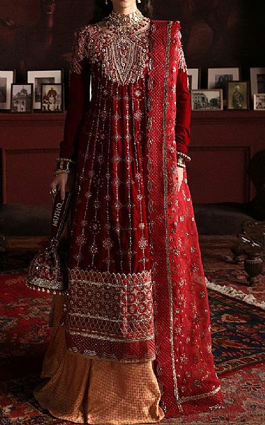 Mushq Maroon Velvet Suit | Pakistani Winter Dresses- Image 1