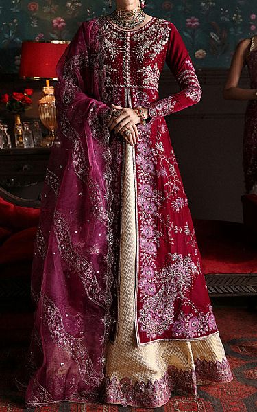 Mushq Scarlet Red Velvet Suit | Pakistani Winter Dresses- Image 1