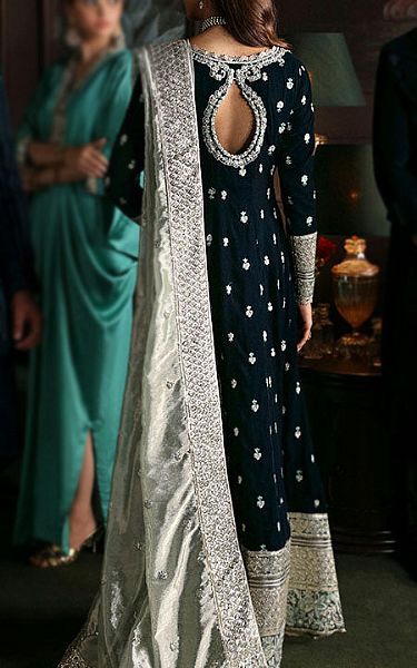 Mushq Teal Velvet Suit | Pakistani Winter Dresses- Image 2