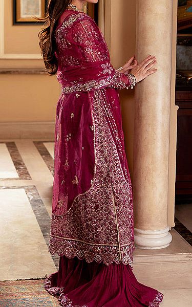 Mushq Crimson Organza Suit | Pakistani Embroidered Chiffon Dresses USA- Image 2
