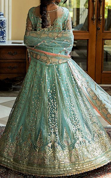 Mushq Aqua Organza Suit | Pakistani Embroidered Chiffon Dresses USA- Image 2