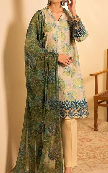 Nishat Desert Sand/Green Jacquard Suit | Pakistani Lawn Suits- Image 1