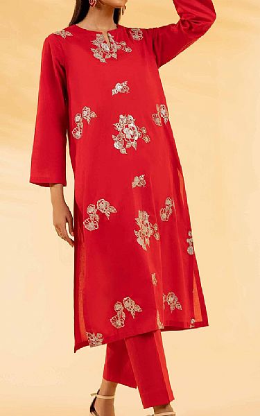 Nishat Red Cambric Suit (2 pcs) | Pakistani Lawn Suits- Image 1