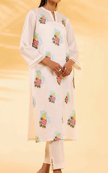 Nishat Off White Cambric Suit (2 pcs) | Pakistani Lawn Suits- Image 1