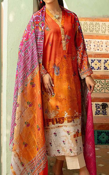 Nishat Orange Lawn Suit (2 pcs) | Pakistani Lawn Suits- Image 1
