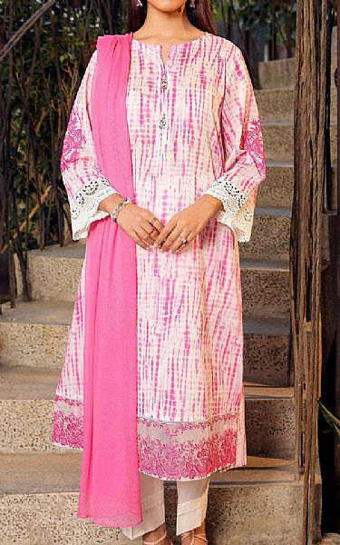 Nishat White/Pink Lawn Suit | Pakistani Lawn Suits- Image 1