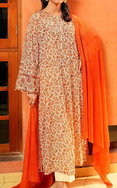 Nishat Burnt Orange/Off White Lawn Suit | Pakistani Lawn Suits- Image 1