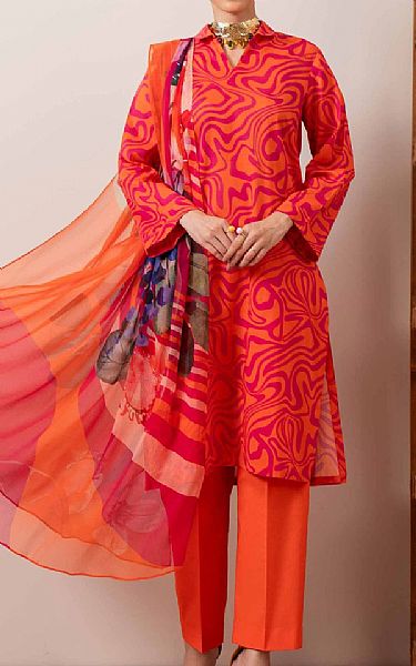 Nishat Orange/Pink Lawn Suit | Pakistani Lawn Suits- Image 1