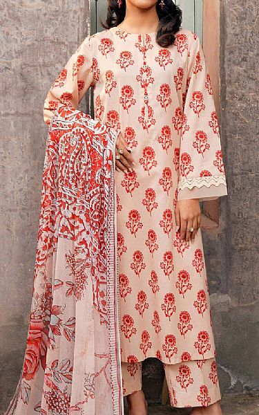 Nishat Ivory/Red Lawn Suit | Pakistani Lawn Suits- Image 1