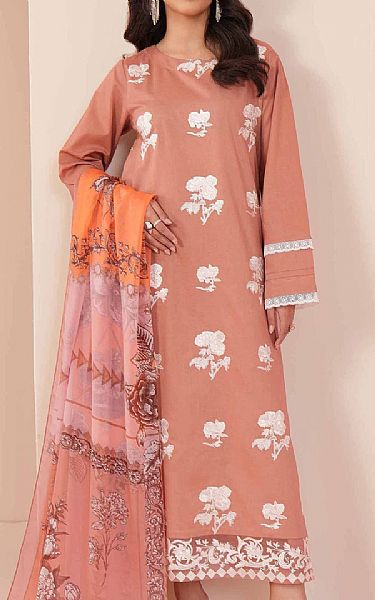 Nishat Peach Cambric Suit | Pakistani Lawn Suits- Image 1