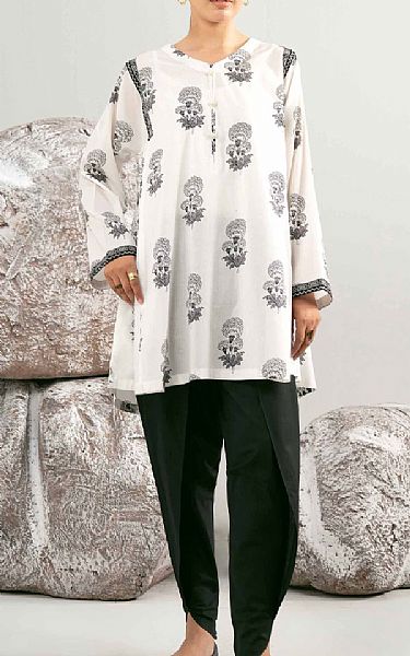 Nishat White/Black Lawn Suit (2 pcs) | Pakistani Lawn Dress in USA- Image 1