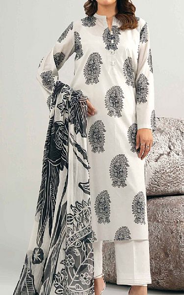 Nishat White/Black Lawn Suit (2 pcs) | Pakistani Lawn Dress in USA- Image 1