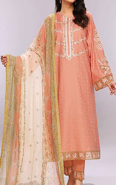 Nishat Peach Lawn Suit | Pakistani Dresses in USA- Image 1