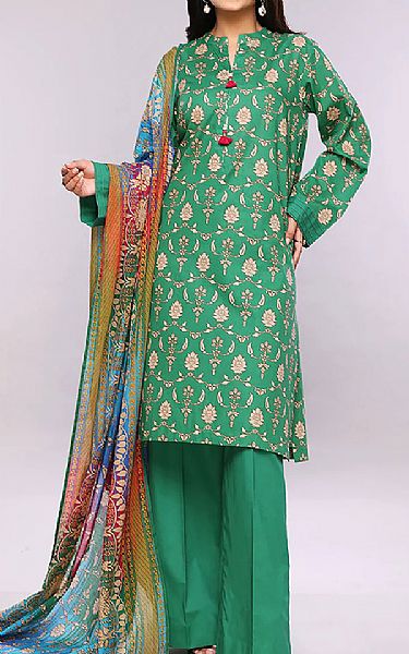 Nishat Emerald Green Lawn Suit | Pakistani Dresses in USA- Image 1