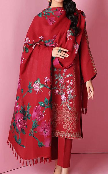 Nishat Red Karandi Suit | Pakistani Winter Dresses- Image 1