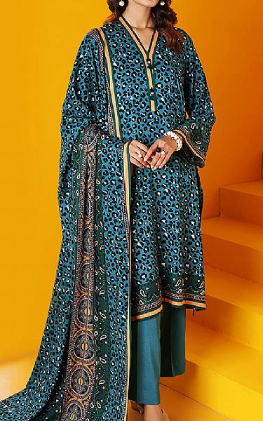 Nishat Turquoise Linen Suit | Pakistani Winter Dresses- Image 1