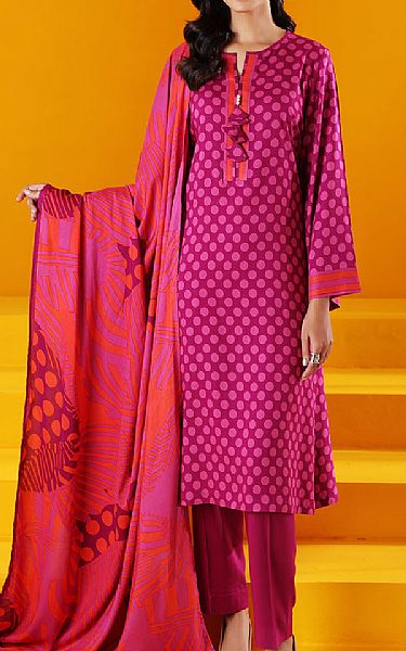 Nishat Magenta Linen Suit | Pakistani Winter Dresses- Image 1