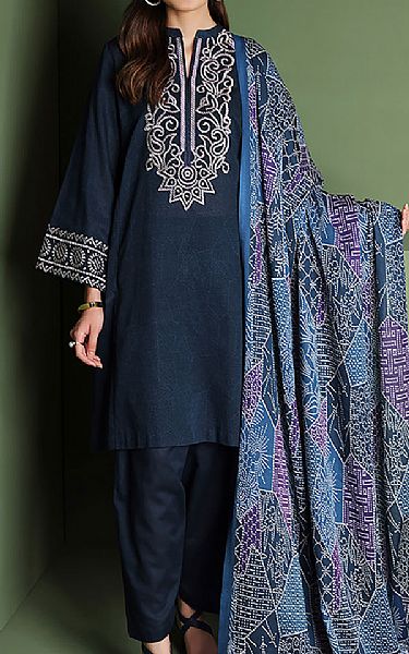 Nishat Teal Blue Khaddar Suit | Pakistani Dresses in USA- Image 1