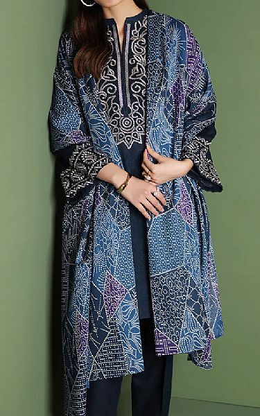 Nishat Teal Blue Khaddar Suit | Pakistani Dresses in USA- Image 2
