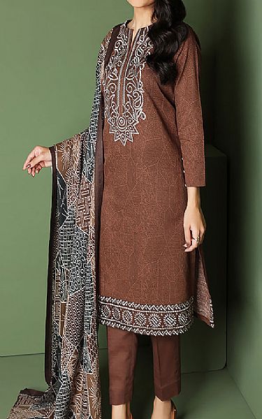 Nishat Sienna Brown Khaddar Suit | Pakistani Dresses in USA- Image 1