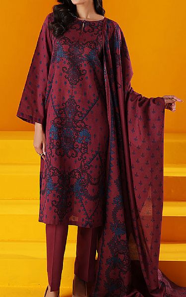 Nishat Deep Crimson Khaddar Suit | Pakistani Dresses in USA- Image 1