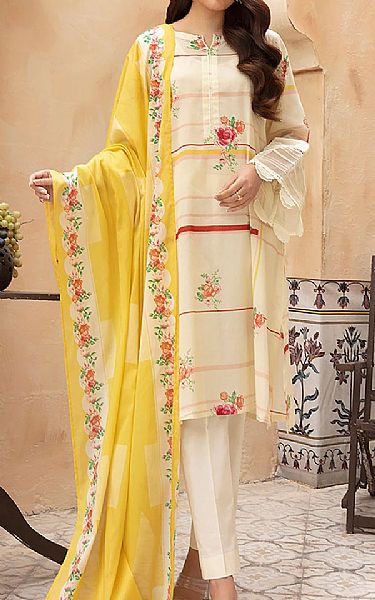 Nishat Off-white/Yellow Lawn Suit | Pakistani Dresses in USA- Image 1