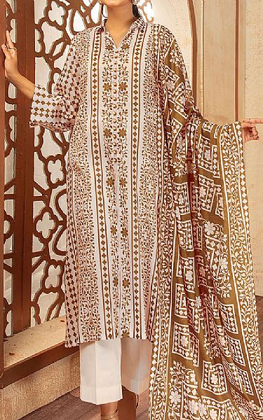 Nishat Off-white/Brown Lawn Suit (2 Pcs) | Pakistani Dresses in USA- Image 1