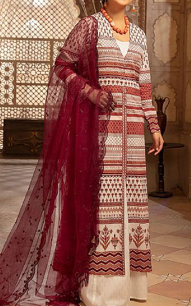 Nishat Off-white/Scarlet Lawn Suit | Pakistani Dresses in USA- Image 1