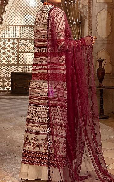 Nishat Off-white/Scarlet Lawn Suit | Pakistani Dresses in USA- Image 2