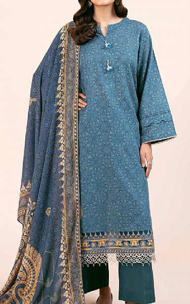 Nishat Metallic Blue Khaddar Suit (2 pcs) | Pakistani Winter Dresses in USA- Image 1