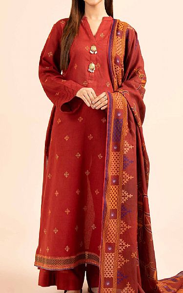 Nishat Persian Red Khadi Suit | Pakistani Winter Dresses in USA- Image 1
