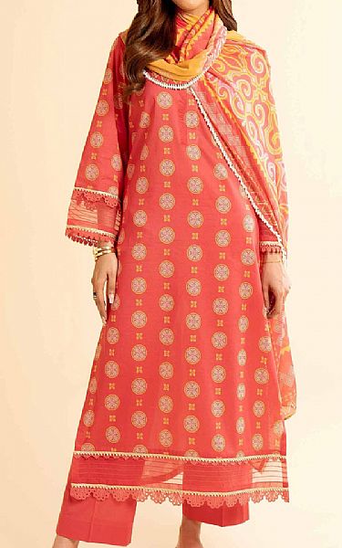 Nishat Faded Red Lawn Suit | Pakistani Lawn Suits- Image 1